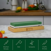 Royal Craft Wood Premium Whetstone Sharpening Kit, 2 Side Grit 1000/6000 Waterstone - Professional Grade Whetstone Set with Knife Sharpening Angle Guide and Non-Slip Bamboo Base (White/Green)