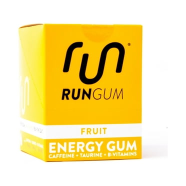 Run Gum Fruit Energy Gum 50mg Caffeine Taurine & B-Vitamins per Piece, 24 Pieces (Pack of 12)