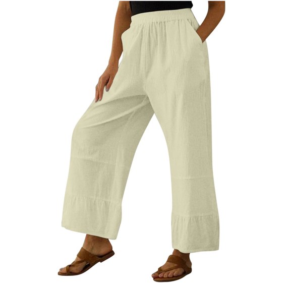 Bigersell Women's Denim Pants Full Length Pants Fashion Women Summer Casual Loose Cotton And Linen Pocket Solid Trousers Pants Girls Flare Pants