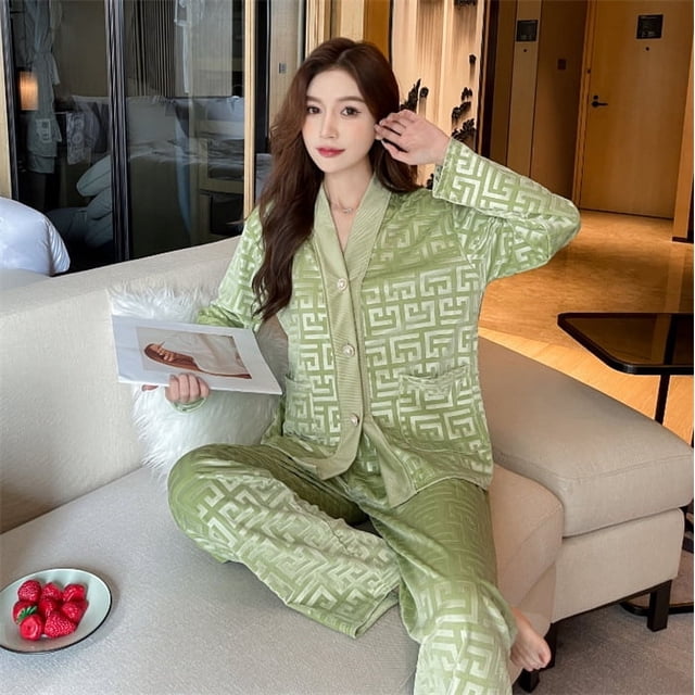 Pijama de terciopelo dorado para mujer, ropa de hogar ligera y de lujo, traje de terciopelo dulce
