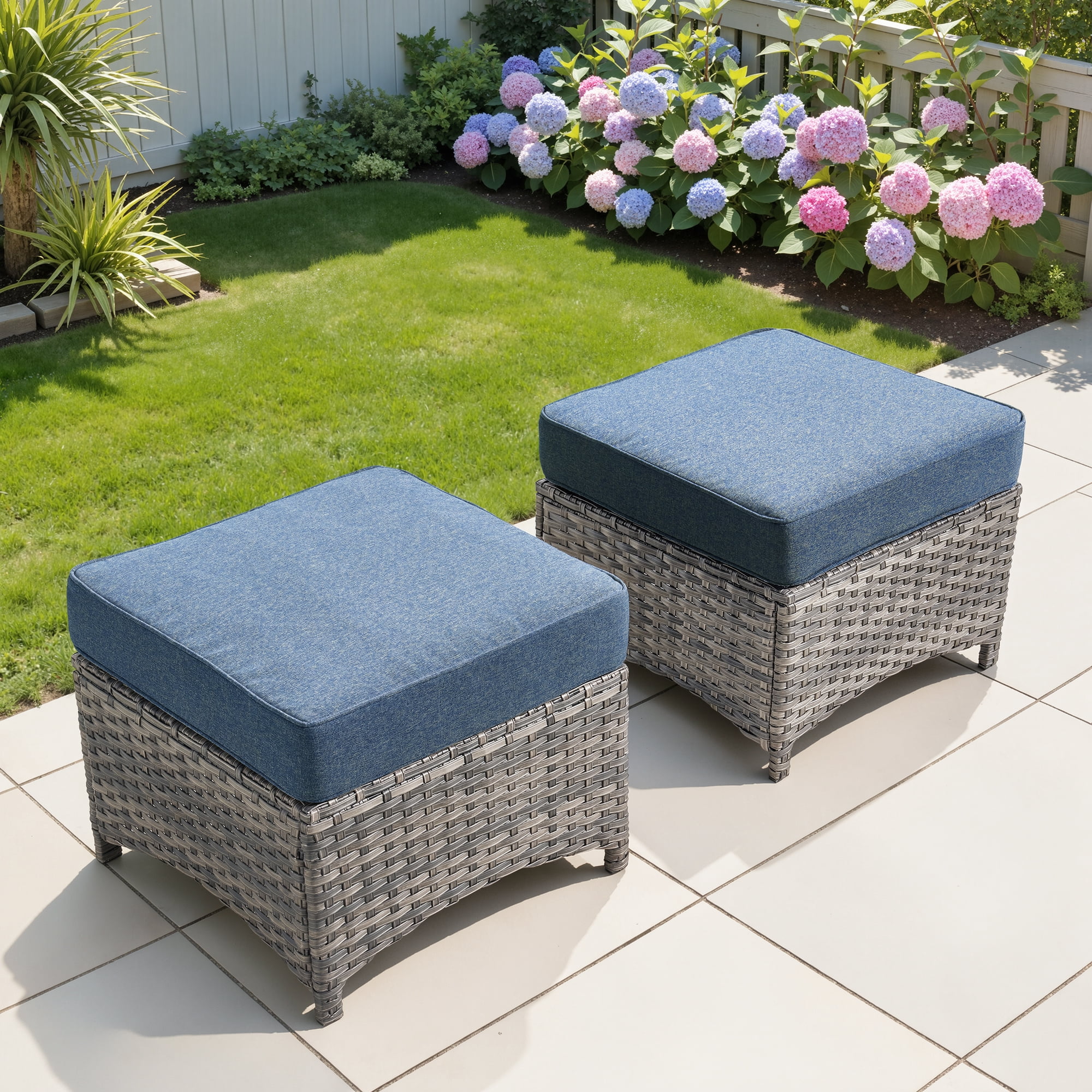 Ovios 6-Piece Patio Furniture Set All-Weather Wicker Outdoor Conversation Set with Sofa Swivel Chairs and Ottomans, Denim Blue