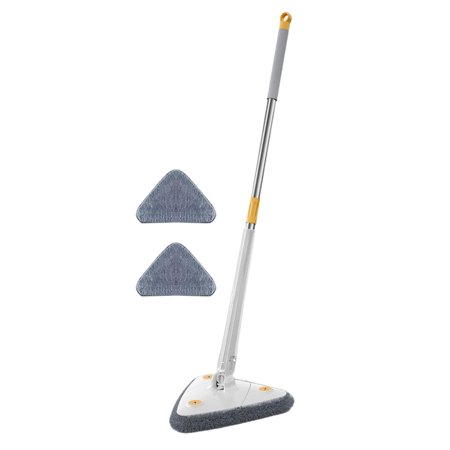 Reusable Telescopic Triangle Floor Mop with Microfiber Pad Washable 360 Rotatable Adjustable Wall Kitchen Bathroom Cleaning White