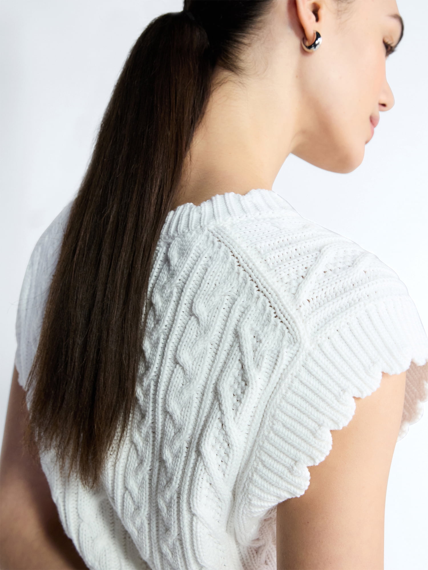 Free Assembly Women's Scalloped Cable Knit Cotton Vest, Sizes XS-XXL