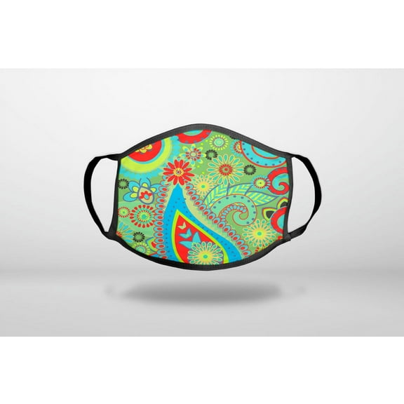 Green Red Blue Paisley - 3-Ply Reusable Soft Cloth Face Covering, Unisex, Cotton Inner Layer