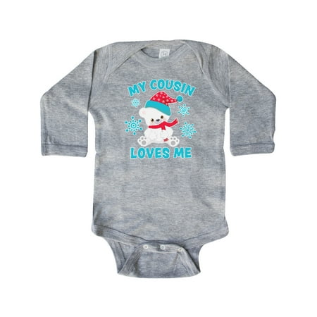 

Inktastic Polar Bear My Cousin Loves Me in Santa Hat with Snowflakes Gift Baby Boy or Baby Girl Long Sleeve Bodysuit
