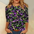 thumbnail image 2 of JGNGSHN Womens 3/4 Length Sleeve Shirts Comfy Round Neck Tunic Tops Loose Fit Print Blouses, 2 of 5