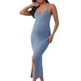 thumbnail image 2 of Women's Maternity Button Front Sleeveless Spaghetti Strap V Neck Bodycon Cami Dress for Pregnancy Clothes Photoshoot, 2 of 6