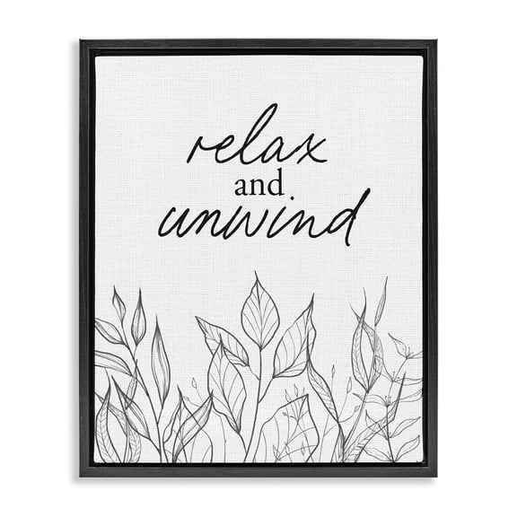 Stupell Industries Contemporary Relax Unwind Minimalist Leaves Black Floating Frame Canvas Art, 17 x 21, by Lettered and Lined