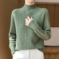 thumbnail image 3 of 100% Pure Woolen Sweater Women's Half Turtleneck Autumn and Winter Small Checkered Cashmere Sweater With Loose Knit Base Top, 3 of 5