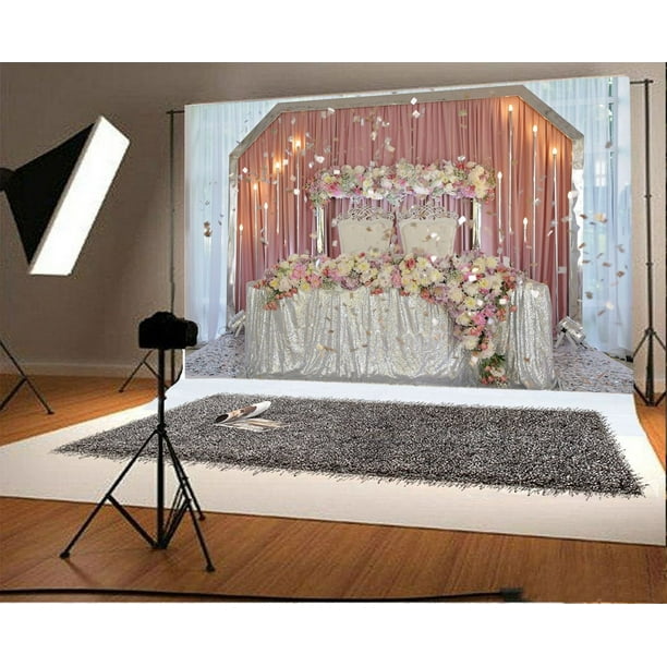 MOHome 7x5ft Backdrop Photography Background Luxury Fresh Flowers Wedding  Ceremony Banquet Vine Pink Curtain Ceiling Decor Tulle Eclectic Chandeliers  Portraits Backdrop Photo Studio Props 