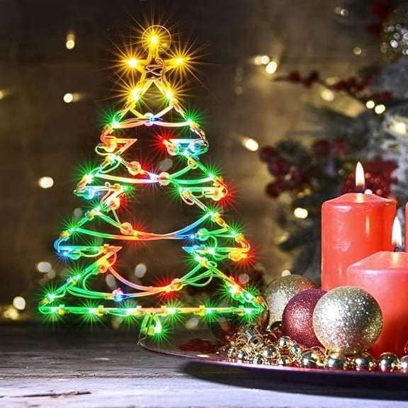 Lighted Double-Sided Christmas Tree Window Silhouette with 50 Incandescent Mini Lights, Indoor Holiday Decor for Wall, Door & Glass