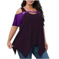 thumbnail image 2 of ECZHAW Plus Size Tops for Women Cold Shoulder Tops Summer Short Sleeve Sequins Tops Casual Elegant Asymmetrical Blouse, 2 of 8