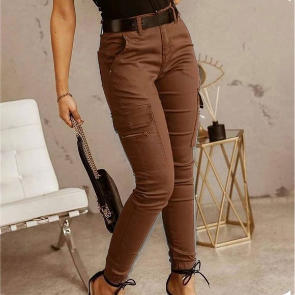 CHOK Pants for Women in Clearance Fashion Women Solid Sports Casual Skinny Pockets High Waist Pants Army Green Xl