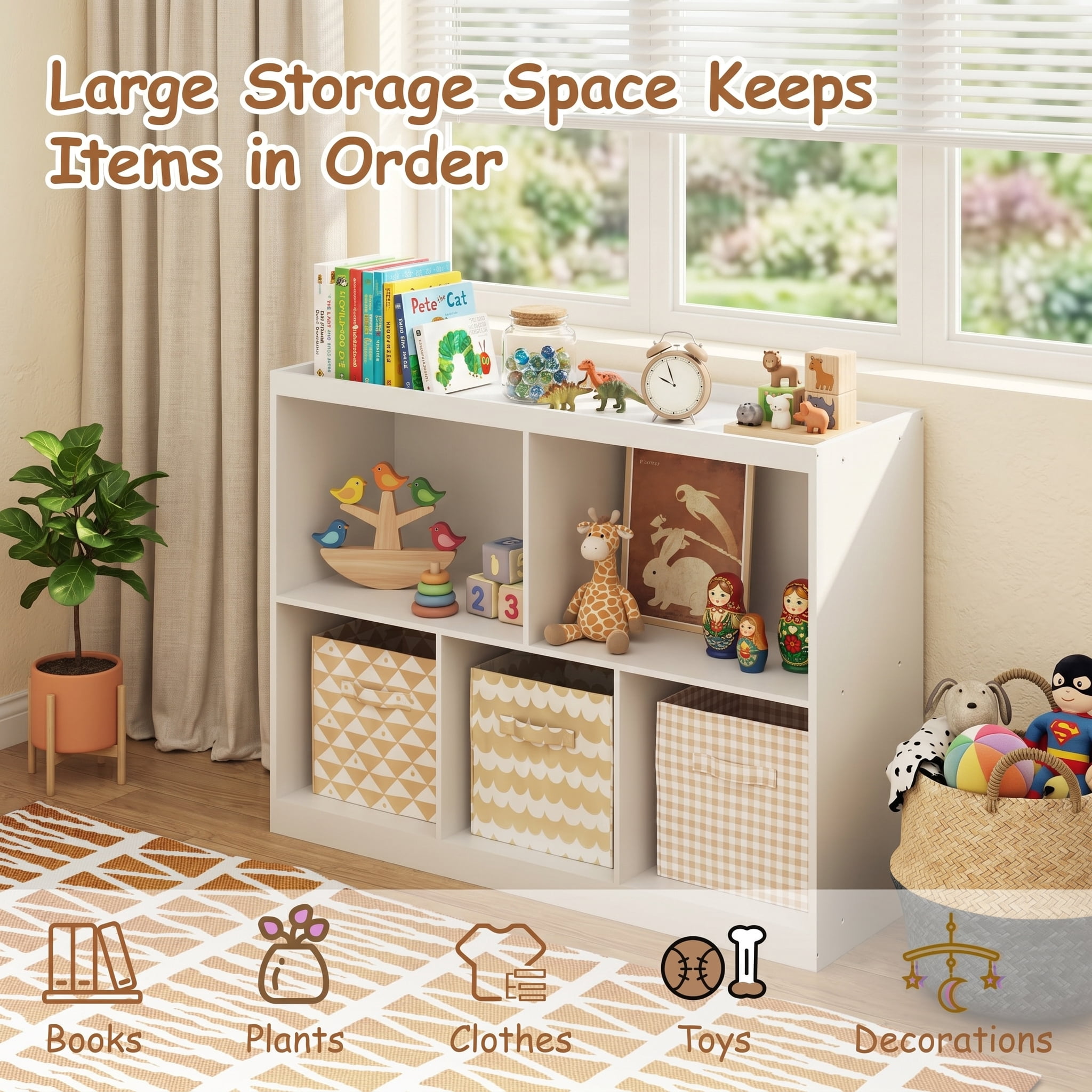 BRINJOY 3 Tiers Kids Bookcase Toy Storage Organizer, Kids Bookshelf Toy Cabinet for Playroom, Montessori Bedroom Storage for Daycare Home