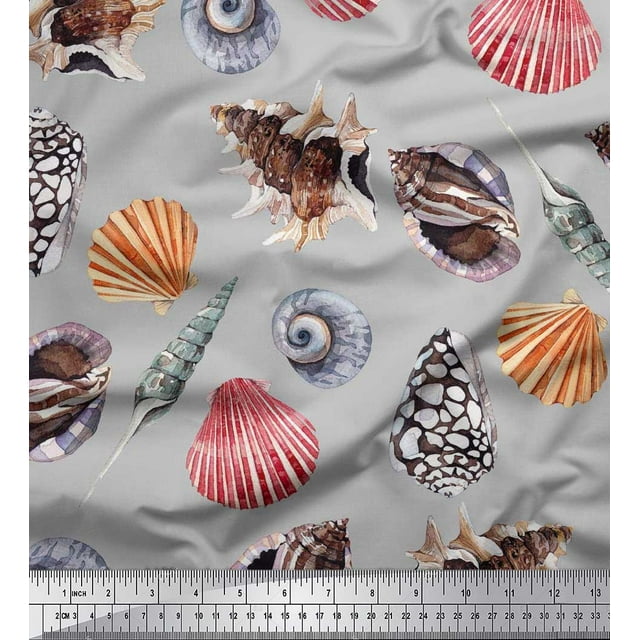 Soimoi Cotton Poplin Fabric Colorful Shells Ocean Print Fabric by Yard 42 Inch Wide