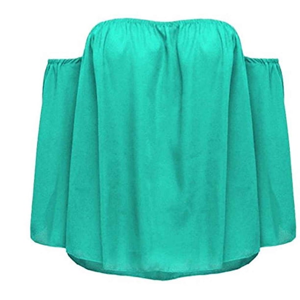 Blusa informal con hombros descubiertos para mujer, blusas sin tirantes, blusas con mangas de campana de color puro y sin tirantes Inevent FS7048-52