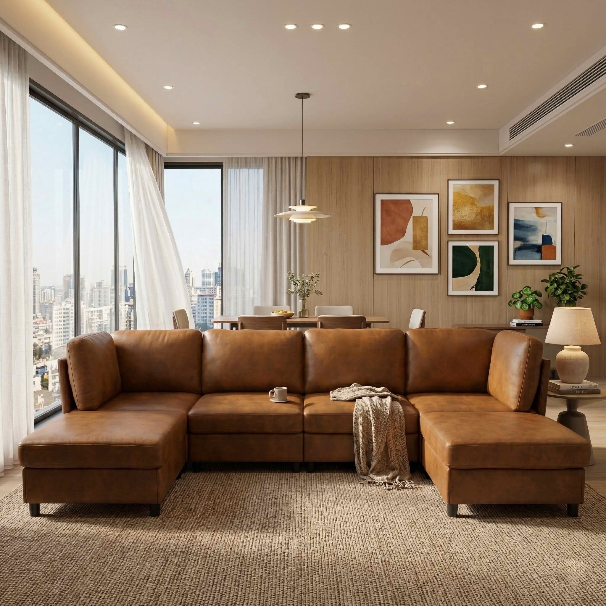 MAYEERTY 124 Inch Modular Corner Sectional Sofa, Freely Reconfigurable Modern Couch with Convertible Ottoman for Living Room