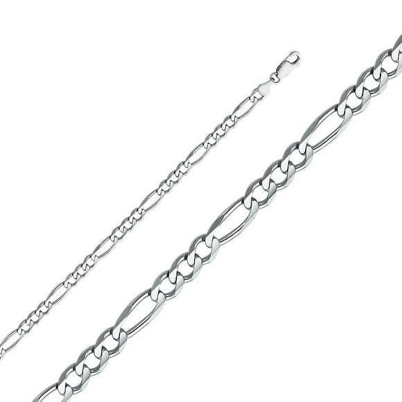Dimaya Fine Jewelry Chaîne Figaro Concave Régulière 3+1 en Or Blanc 14 K de 4,7 mm