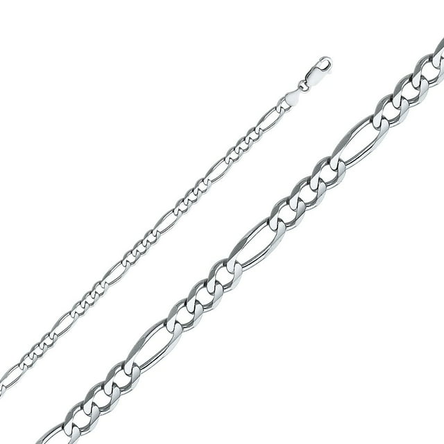 Dimaya Fine Jewelry Chaîne Figaro Concave Régulière 3+1 en Or Blanc 14 K de 4,7 mm