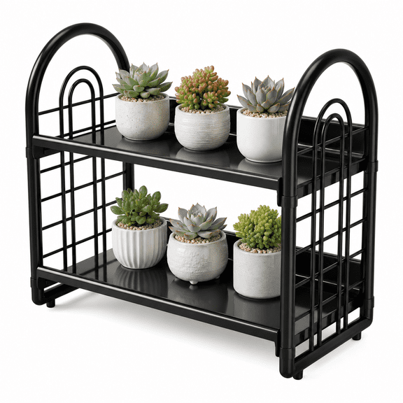 2-Tier Plastic Countertop Shelf, Space Saving Kitchen Counter Shelf, Multifunctional Bathroom Counter Shelf Organizer for Desk, Pantry and Home Utensils Storage