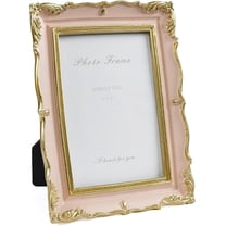 Vintage Pink 5x7 Picture Frame, Pink and Gold 5 by 7 Antique Photo Frames, Ornate Textured Hand-Crafted Resin Frame with Glass Front for Tabletop Display, Retro Design Home Decor