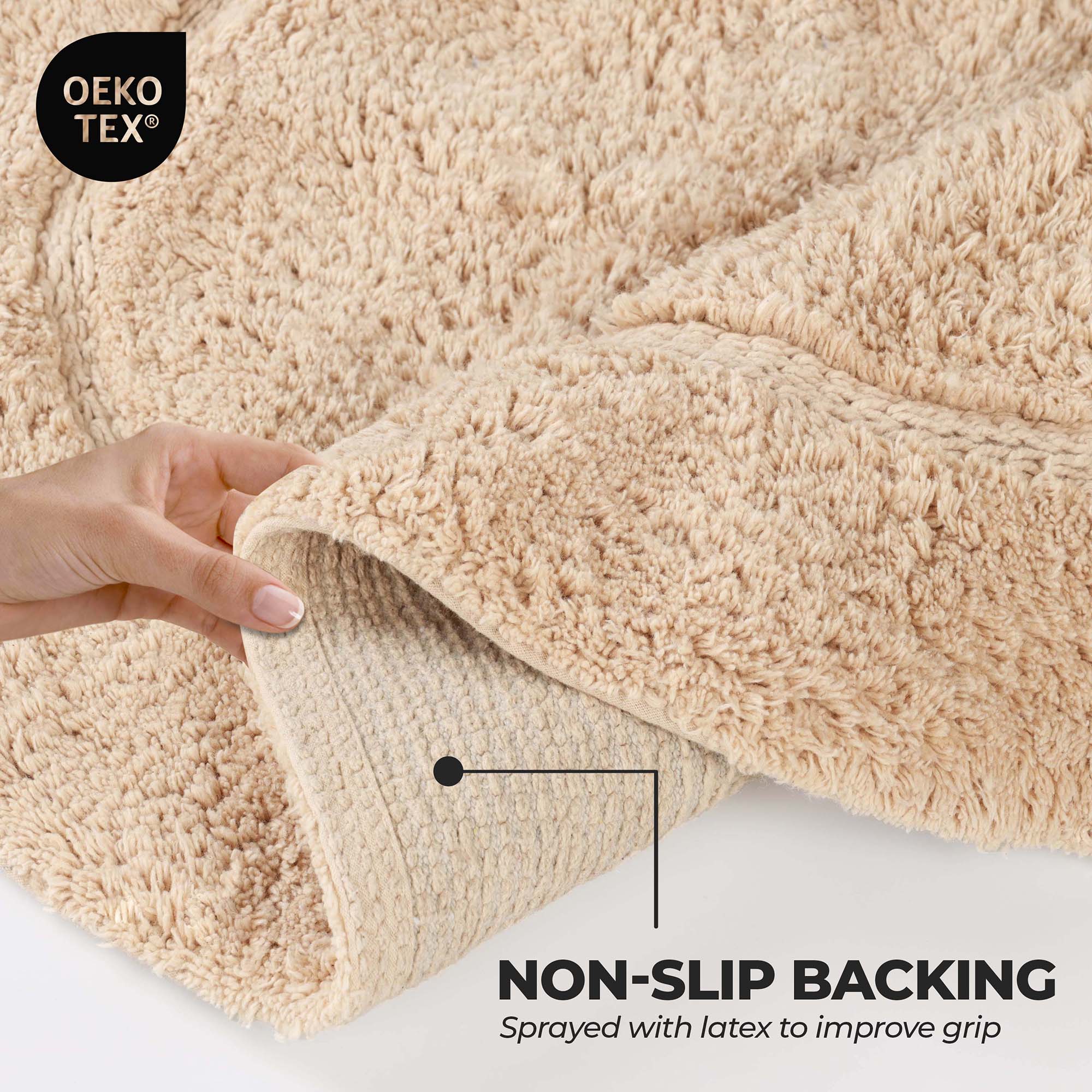 Superior Non-Slip Washable Bath Rug Set, 20" x 30", 24" x 36", Ivory