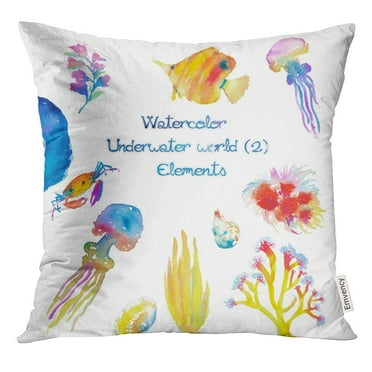 CMFUN Life Watercolor Underwater World Marine Algae Anemones Animal Pillow Case 16x16 Inches Pillowcase
