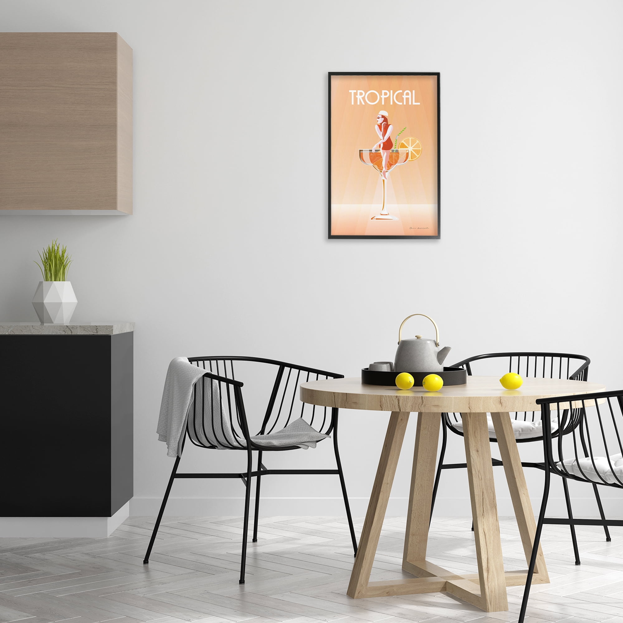 Stupell Industries Tropical Drink Girl Food & Beverage Painting Black Framed Art Print Wall Art, 16 x 24