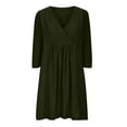 thumbnail image 4 of Linen 3/4 Sleeve Dress for Womens Deep V Neck Sundress Baggy Boho Pleated Sundress Cover Up Solid Basic Tunics Dresses Going Out Holiday Beach Outfits, 4 of 6