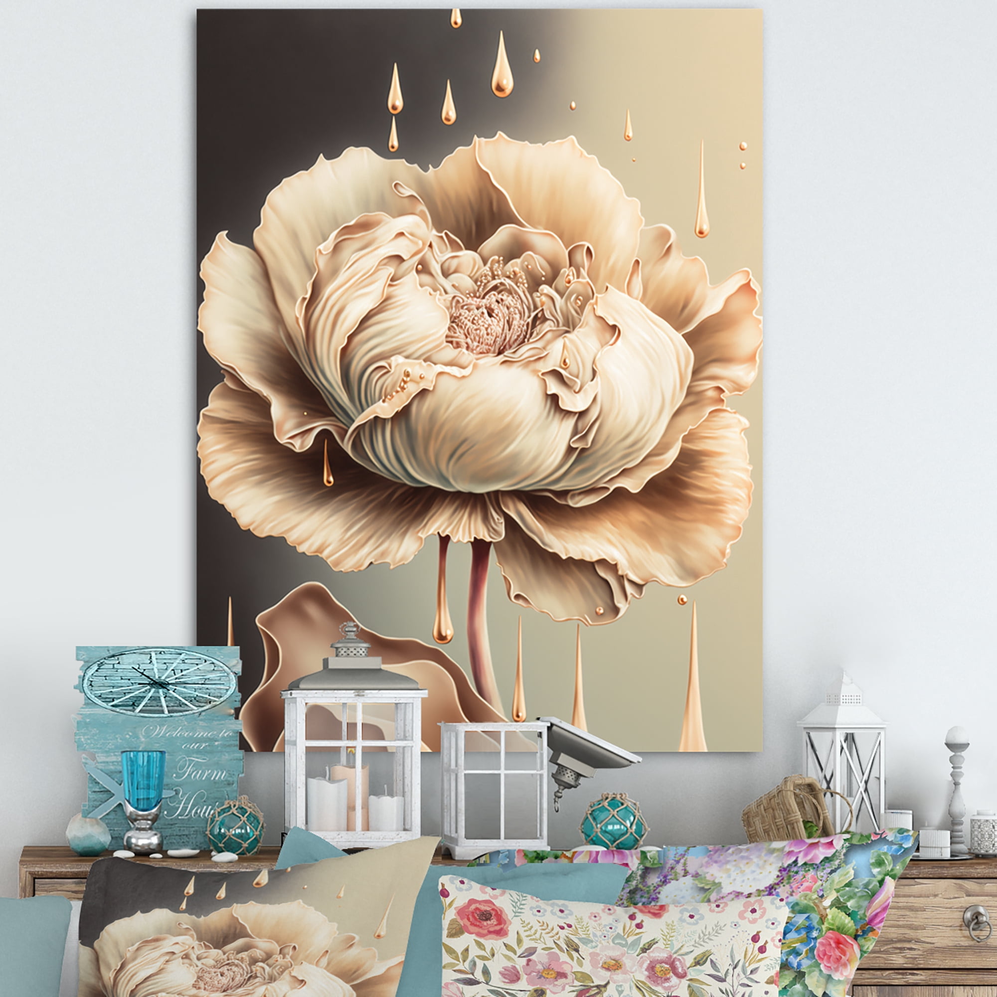 Designart Beige Blooming Rose II Canvas Wall Art