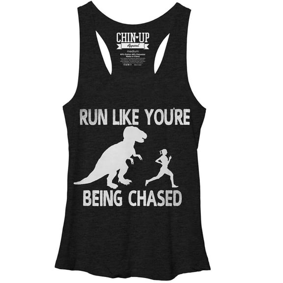 Women's CHIN UP Dinosaur Run  Racerback Tank Top Black Heather Medium