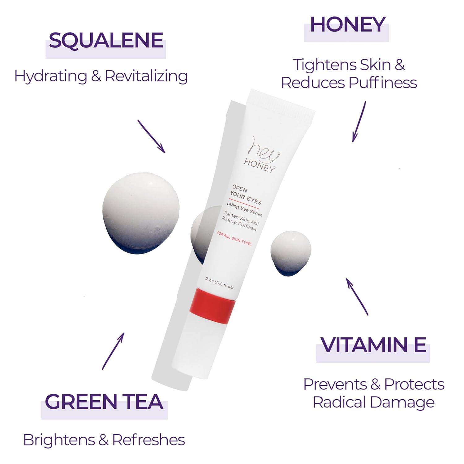Hey Honey Open Your Eyes Lifting Eye Serum | Under Eye Cream for Dark Circles & Puffiness, 0.5 oz | 15 ml
