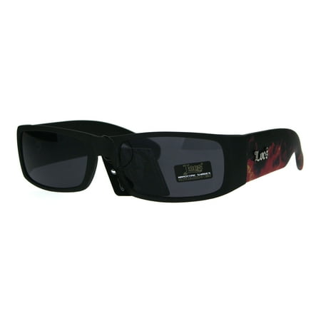Locs Red Fire Flame Print Arm Thick Temple Black Plastic Gangster Sunglasses