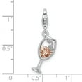 thumbnail image 3 of Amore La Vita  Sterling Silver Rhodium-plated Polished CZ Enameled Open Champagne Glass Charm with Fancy Lobster Clasp, 3 of 3