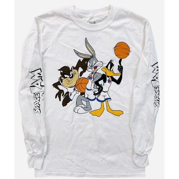 Space Jam Looney Tunes Men's Tune Squad Bugs Bunny Daffy DuckTasmanian Devil Long Sleeve Tee T-Shirt (Small, White)