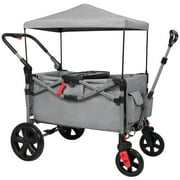 Foldable Wagon Stroller for Two Kids & Toddler with Adjustable Pull & Push Handle, Removable Canopy with 5-Point Harness