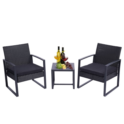 3 Pieces Patio Furniture Sets Indoor Outdoor Wicker Modern Bistro Set Rattan Chair Conversation Gray Cushion With Coffee Table Com - Contemporary Outdoor Dining Furniture Clearance