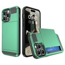Feishell for iPhone 15 Case with ID Credit Card Holder, Dual Layer Shockproof Hidden Sliding Card Slot Wallet Anti-Scratch Hard Shell Back Cover Slim Phone Case for iPhone 15,Mint