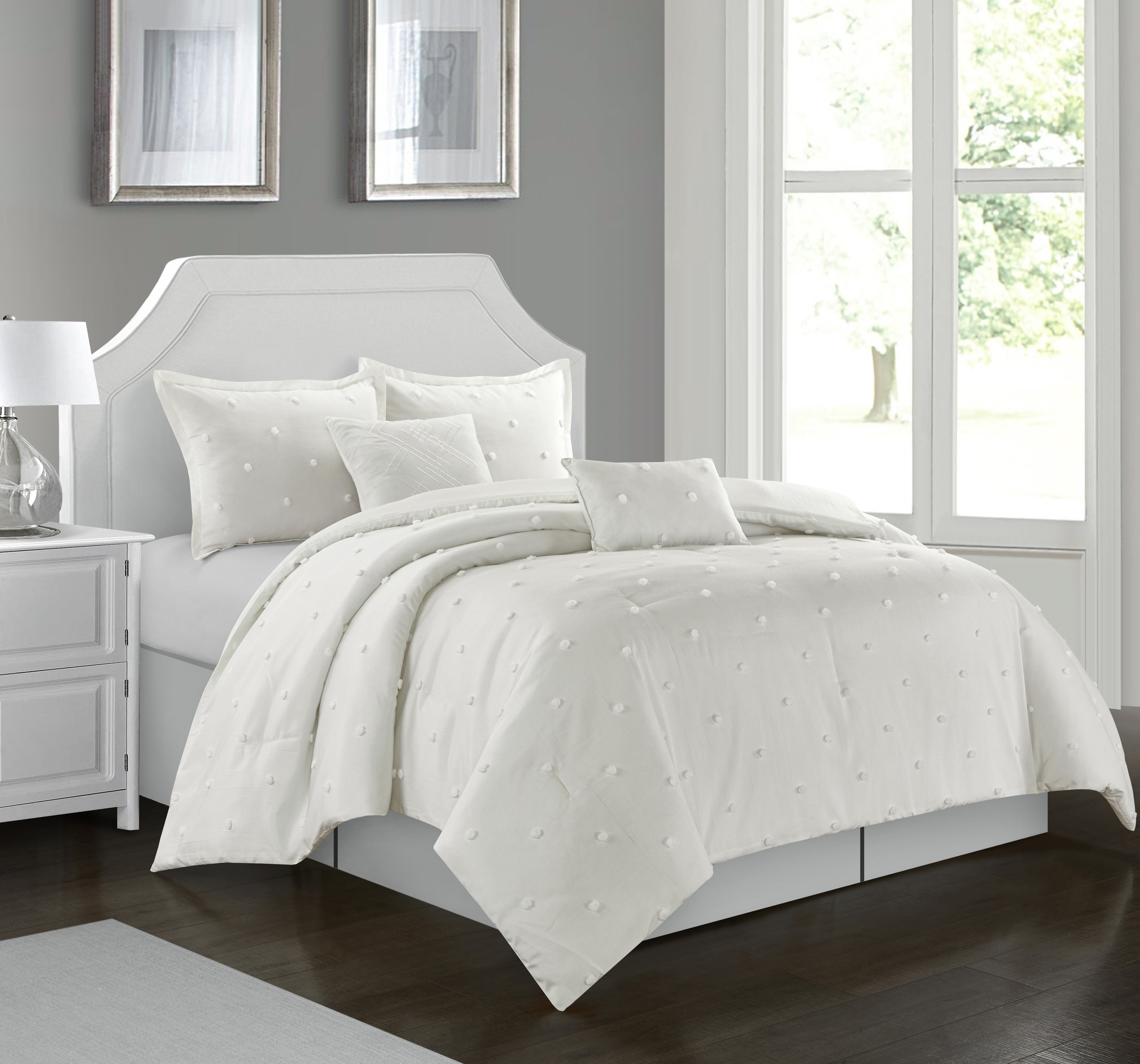 Lanco Blake 6Piece Reversible Comforter Set, King, White