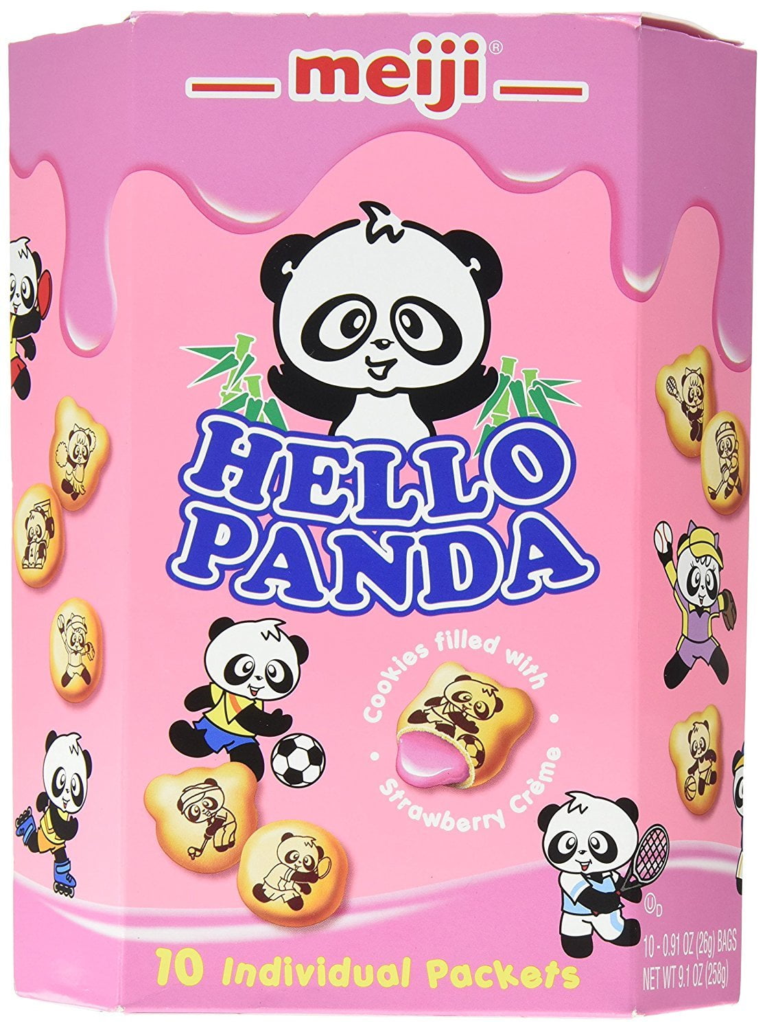 Meiji Hello Panda Family Pack Cookies, Strawberry, 9.1 oz (10