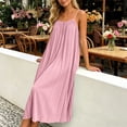 thumbnail image 5 of ClodeEU Women's Spaghetti Strap Pleated Midi Dress,Casual Loose Fit Flowy Summer Sundress Pink,Women's Plus M, 5 of 7