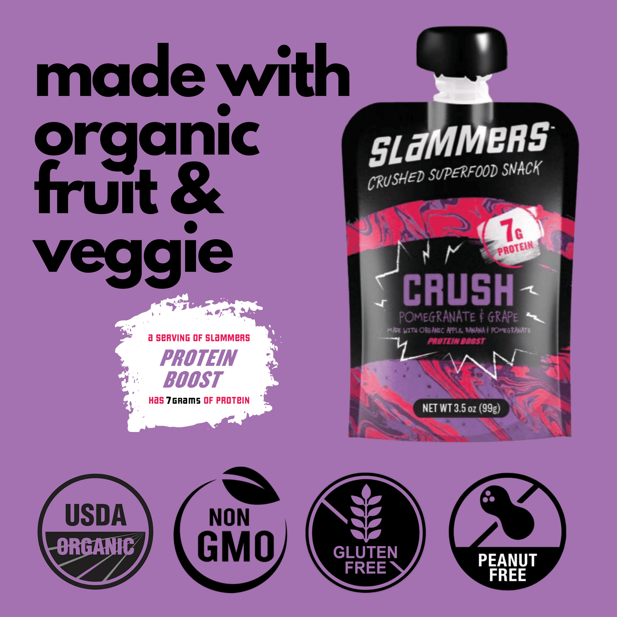 Slammers Organic Snack, Pomegranate Grape, 3.5 oz, 4 Pack