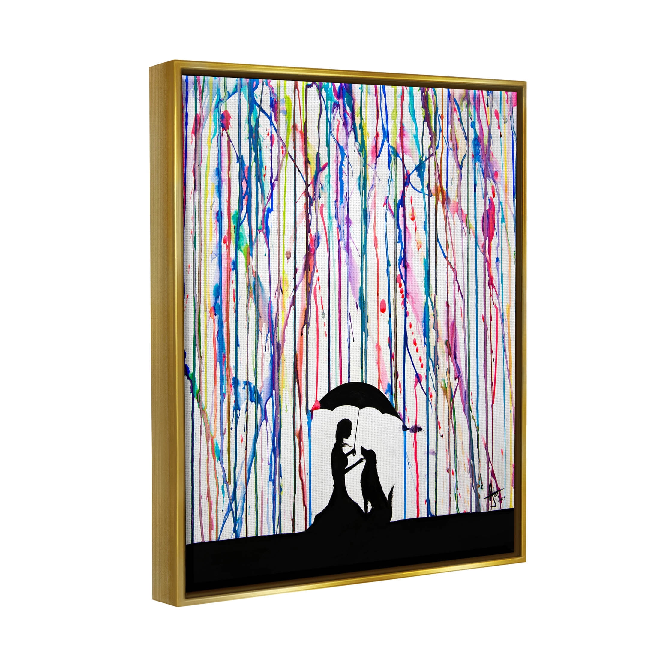 Modern Vivid Drip Silhouette Couple Abstract Graphic Art Metallic Gold Framed Art Print Wall Art