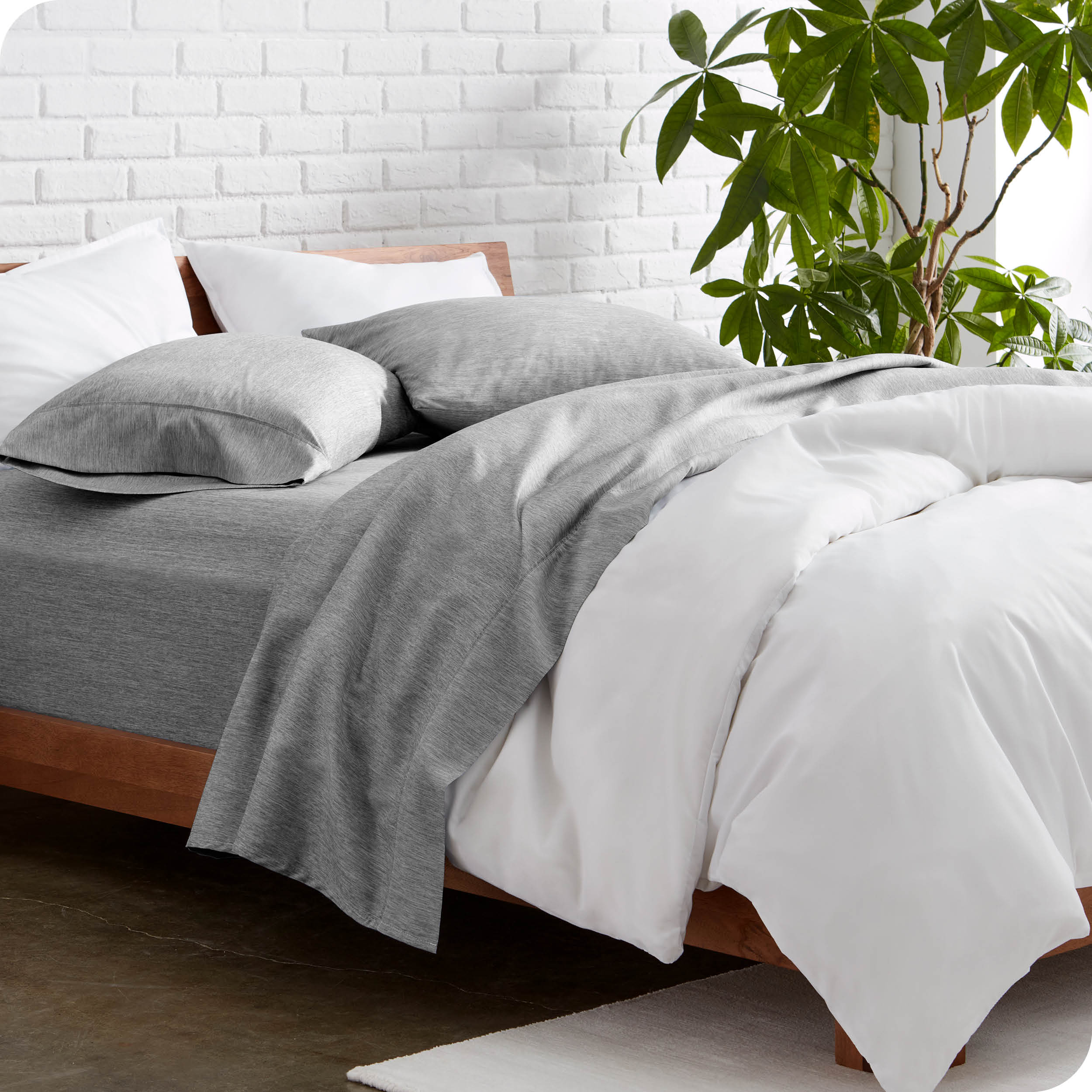 Bare Home Heathered Charcoal Cationic Microfiber Sheet Set, Wrinkle Resistant, Deep Pocket, Queen