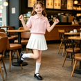 thumbnail image 5 of EnJoCho Girls Short Sleeve Pol𝗈 Shirt Summer Knit School Unifor𝗆 Blouse V Neck Cable Pullover Sweater Tops Cable Knit Girls Sweater Fall 5-14 Years, 5 of 8
