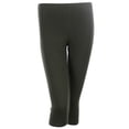 thumbnail image 1 of PLUS SIZE Cotton Capri Leggings Plain Pants Capris For Women, 2XL , Olive, 1 of 3