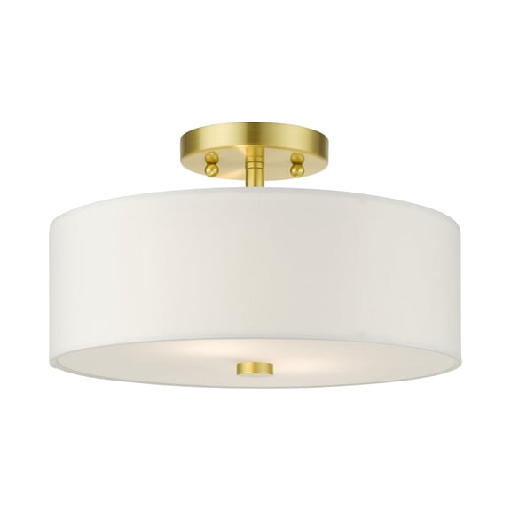 Livex Lighting Meridian 13" 2-Light Metal & Fabric Semi Flush in Satin Brass