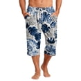 thumbnail image 2 of Mens Swim Trunks Men's Casual Resort Hawaiian Print Drawstring Cropped Capri Pants Summer Beach Swim Trunks with Elastic Waist Quick-Dry Shorts for Vacation Travel Royal Blue S, 2 of 9