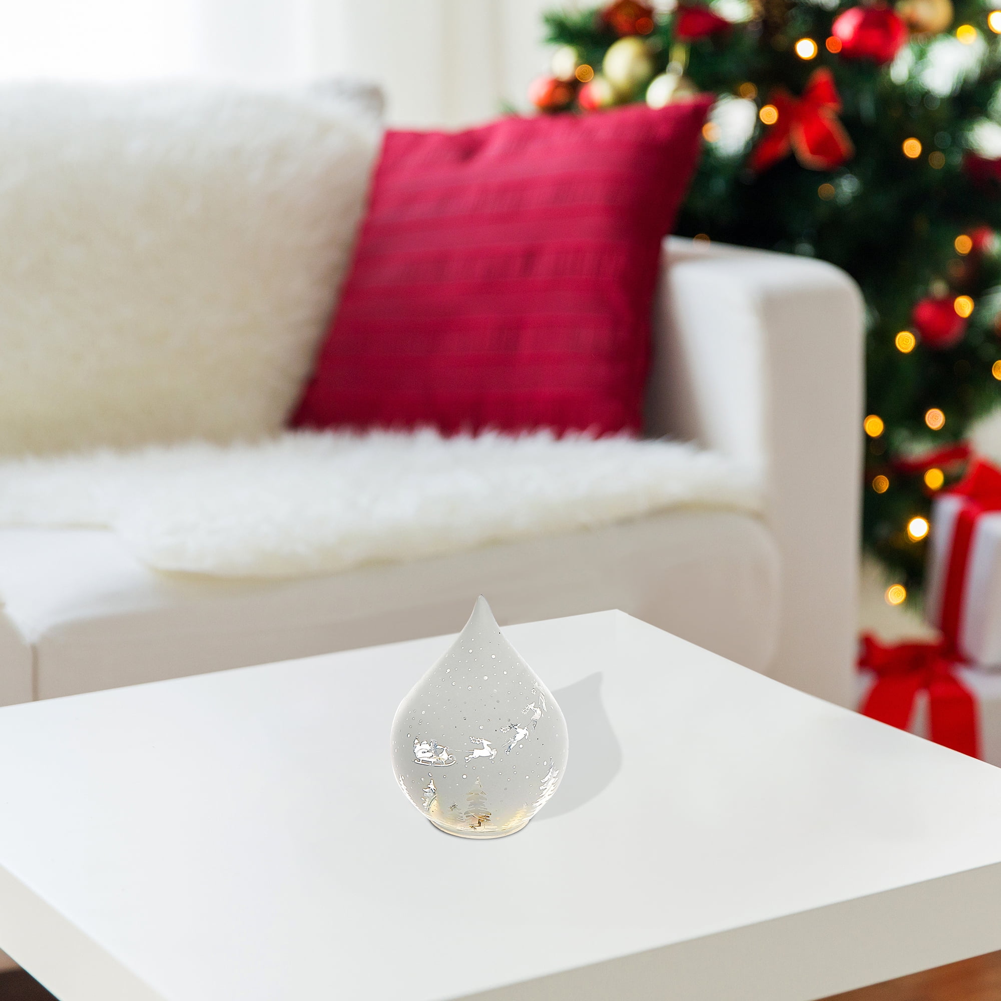 Support En Verre À Led En Forme De Larme (Père Noël Sur Un Traîneau) (Blanc) - Lot De 2