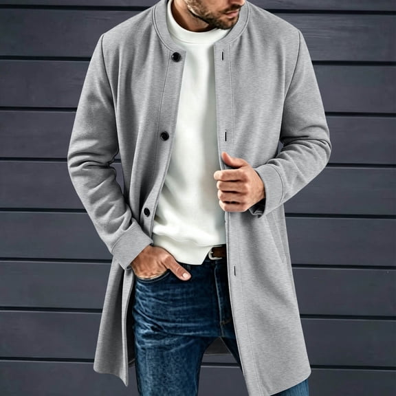 MOONDU Mens Long Cardigan Coat Button Front Open Front Stand Collar Long Sleeve Knit Sweater Casual Outerwear Top 8 Colors for Fall Winter